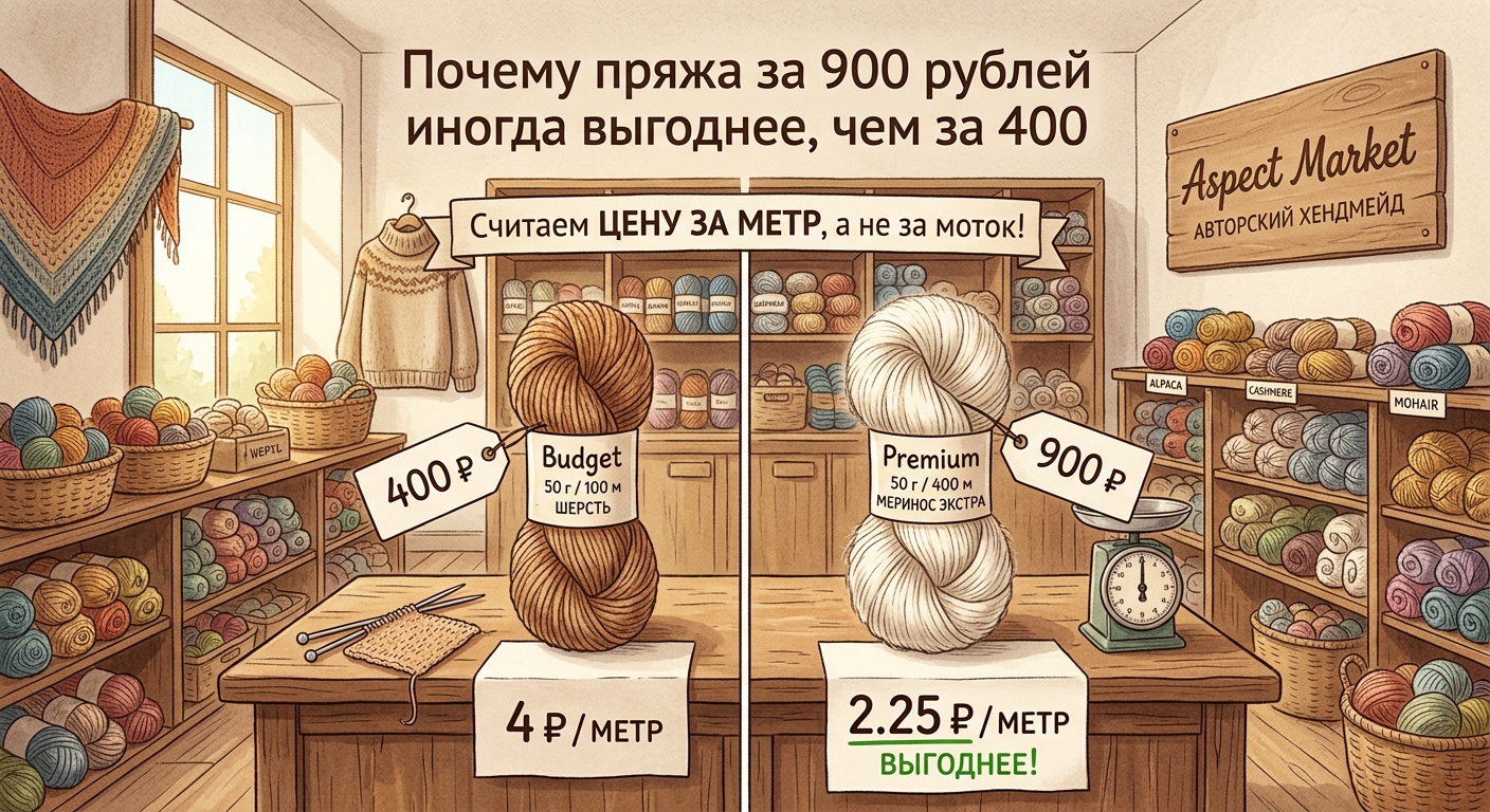 Почему пряжа за 900 рублей иногда выгоднее, чем за 400