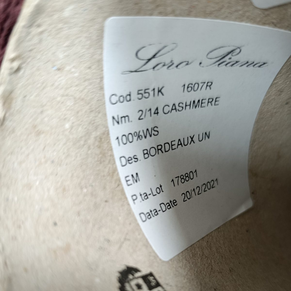 Пряжа Loro Piana Cashmere, кашемир бобинный, бордо цвет бордо