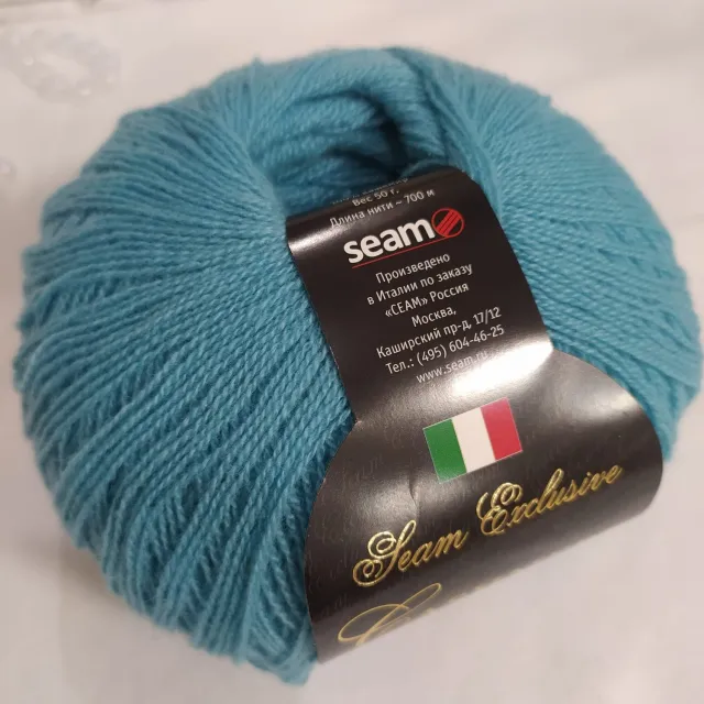 Пряжа Seam Cashmere fine (1002) 50 гр, кашемир в мотках, светлая бирюза