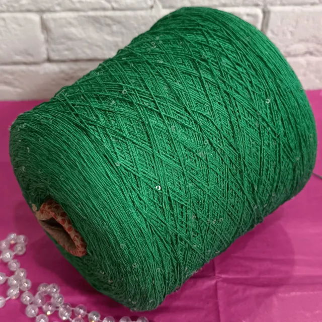 Пряжа D&C Yarns Paillux, с пайетками в бобинах, кузнечик/прозрачные