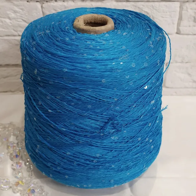 Пряжа D&C Yarns Paillux, с пайетками в бобинах, василек/прозрачные