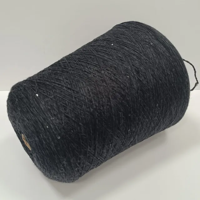 Пряжа Zegna Baruffa Merino paillettes, меринос бобинный, антрацит/пайетки