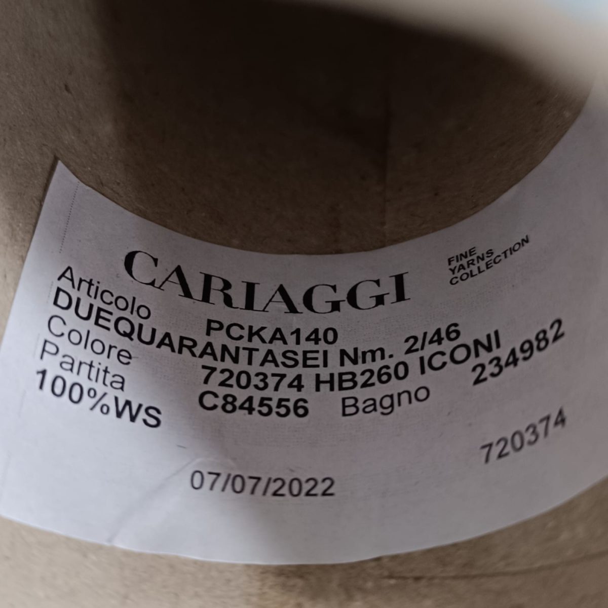 Пряжа Cariaggi Duequarantasei, кашемир бобинный, помадка