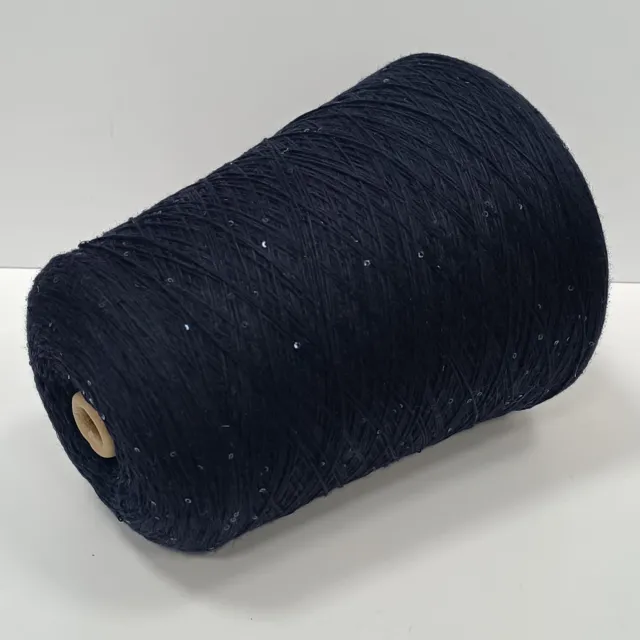 Пряжа Zegna Baruffa Merino paillettes, меринос бобинный, темно-синий/пайетки