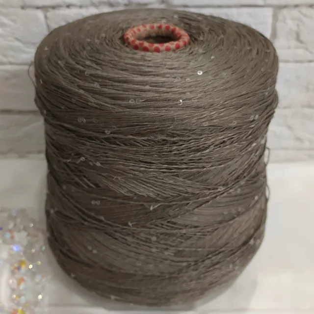 Пряжа D&C Yarns Paillux, с пайетками в бобинах, сухая трава/прозрачные