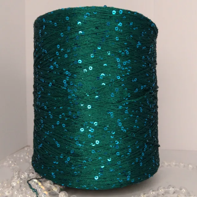 Пряжа Crystal пайетки, с пайетками в бобинах, изумруд пайетки голубые