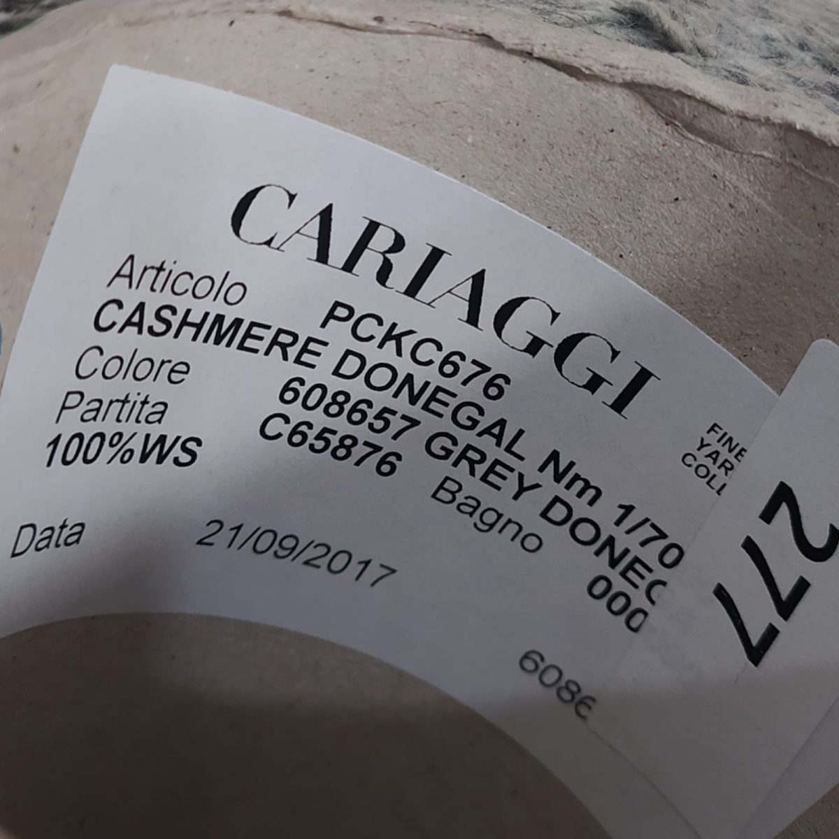 Пряжа Cariaggi Cashmere Donegal, кашемир бобинный, серый мел