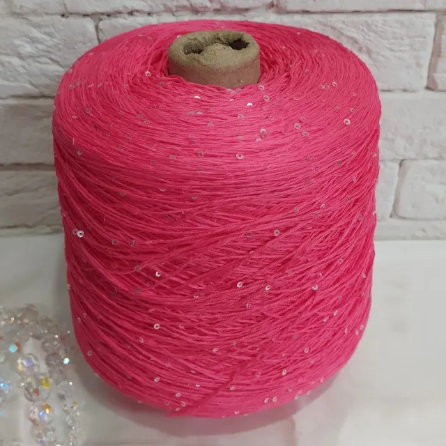 Пряжа D&C Yarns Paillux, с пайетками в бобинах, яркий коралл/глянец
