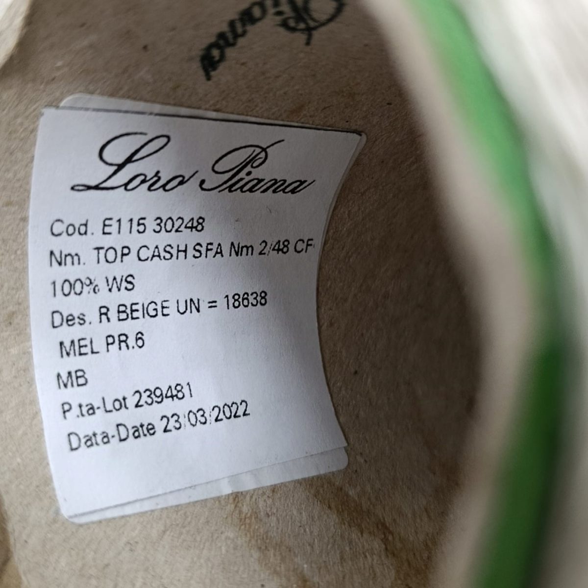 Пряжа Loro Piana Top Cash, кашемир бобинный, пенка латте цвет пенка латте