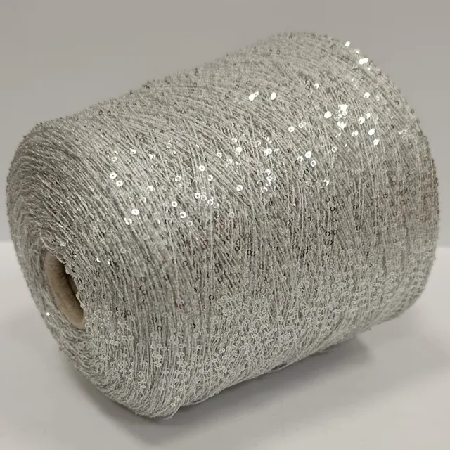 Пряжа Luxury Production Ri.Go Sequins, с пайетками в бобинах, белый/серебро