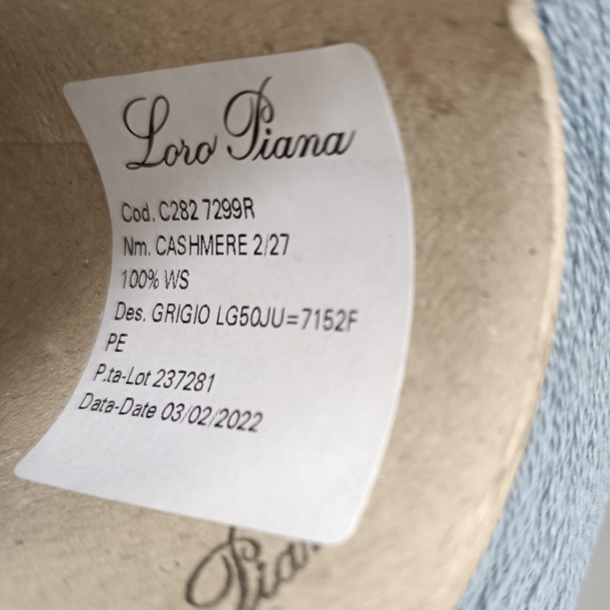 Пряжа Loro Piana Cashmere, кашемир бобинный, серая гавань цвет серая гавань