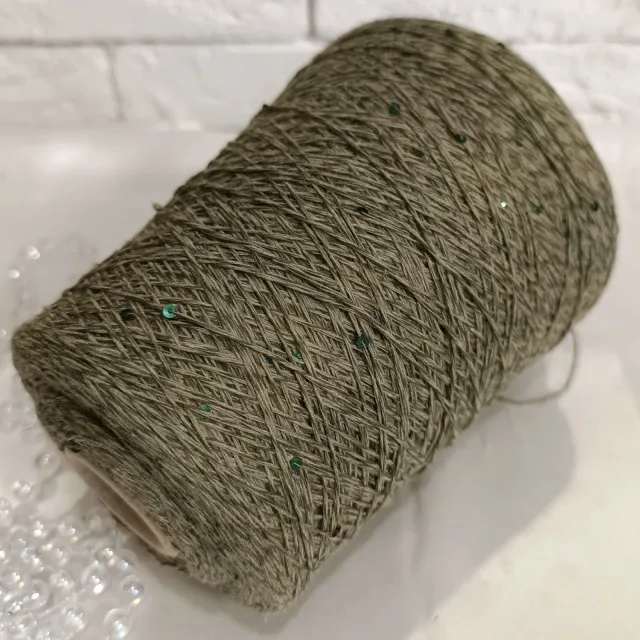 Пряжа G&G Filati Cottone Missoni, хлопок бобинный, олива/пайетки