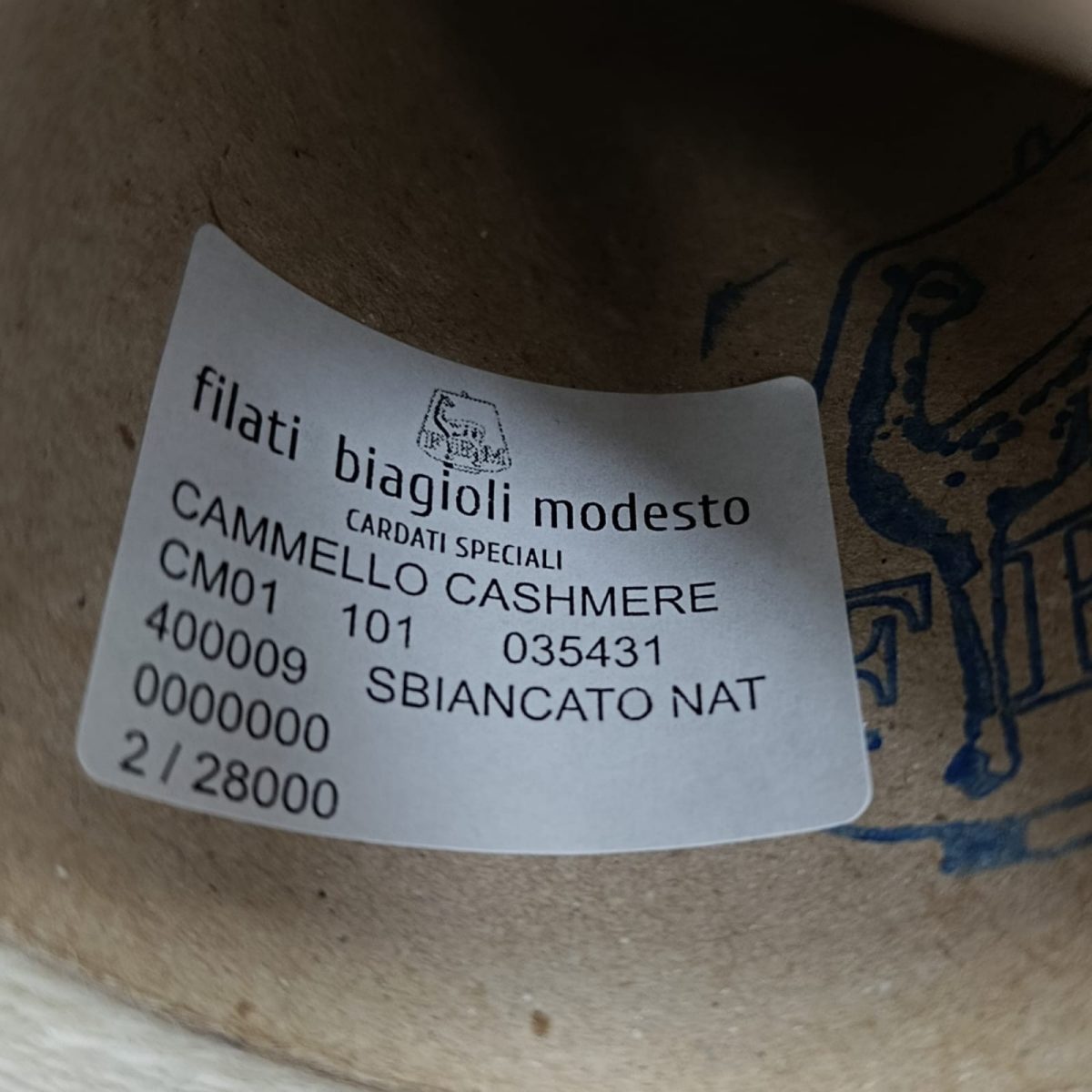 Пряжа Biagioli Modesto Cammello Cashmere, кашемир бобинный, молоко