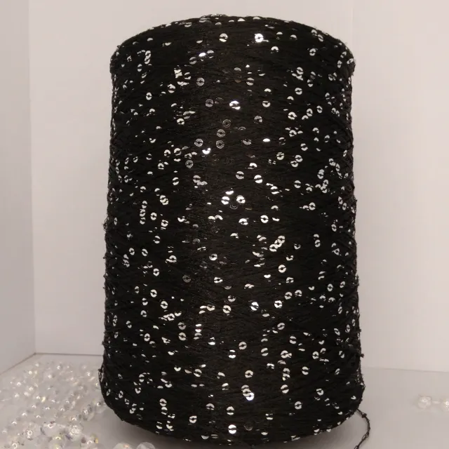Пряжа Crystal пайетки, с пайетками в бобинах, черный серебро пайетки