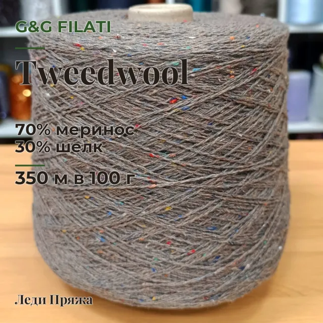 Пряжа G&G Filati Tweedwool, меринос бобинный, тауп/конфетти