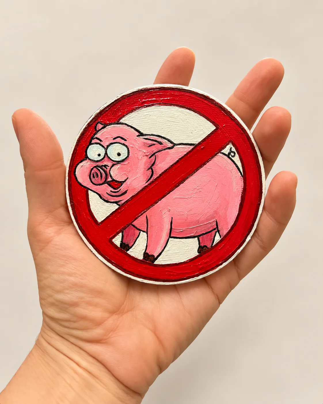Магнит мини-картина маслом «Анти свин», цвет Розовый, белый, красный