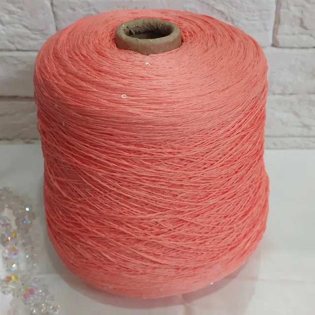Пряжа D&C Yarns Paillux, с пайетками в бобинах, коралл/прозрачные