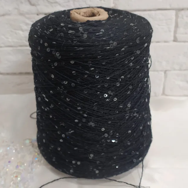 Пряжа D&C Yarns Paillux, с пайетками в бобинах, черный/прозрачные