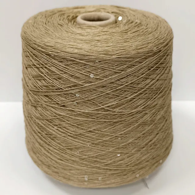 Пряжа G&G Filati Lino, лён бобинный, зеленый чай/ пайетки