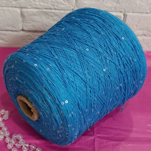 Пряжа D&C Yarns Paillux, с пайетками в бобинах, василек/прозрачные