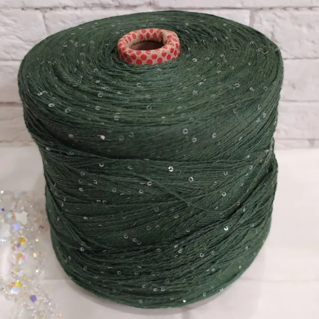 Пряжа D&C Yarns Paillux, с пайетками в бобинах, темно-зеленый/прозрачные