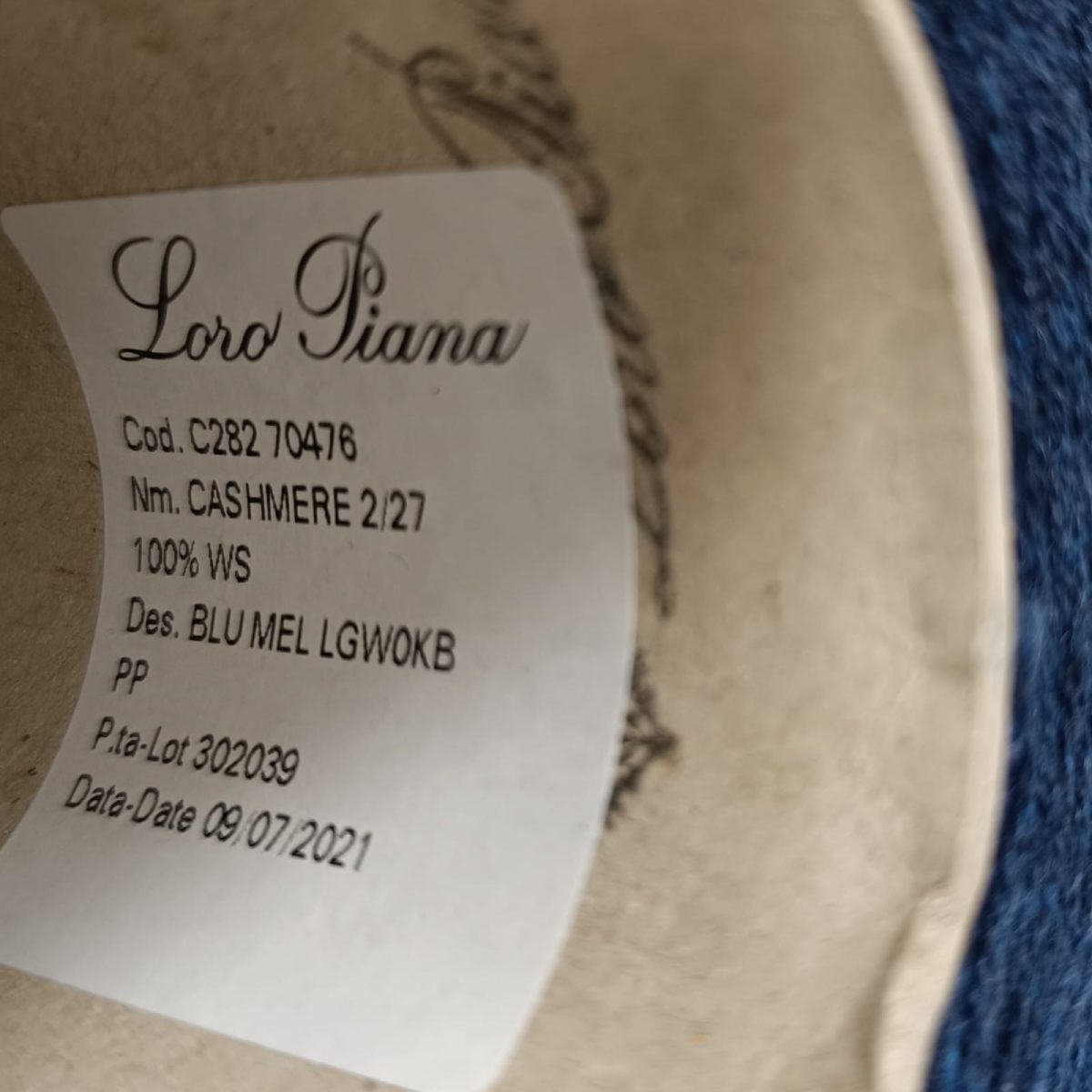 Пряжа Loro Piana Cashmere, кашемир бобинный, синий мел цвет синий мел