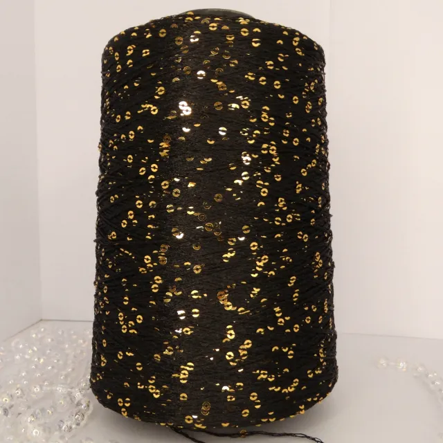 Пряжа Crystal пайетки, с пайетками в бобинах, черный золотые пайетки