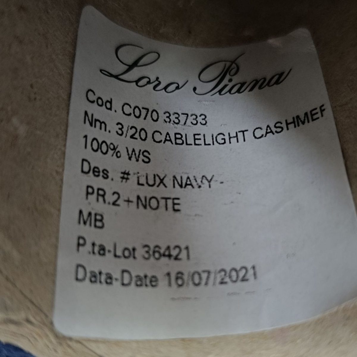 Пряжа Loro Piana Cablelight cashmere, кашемир бобинный, темно-синий цвет темно-синий