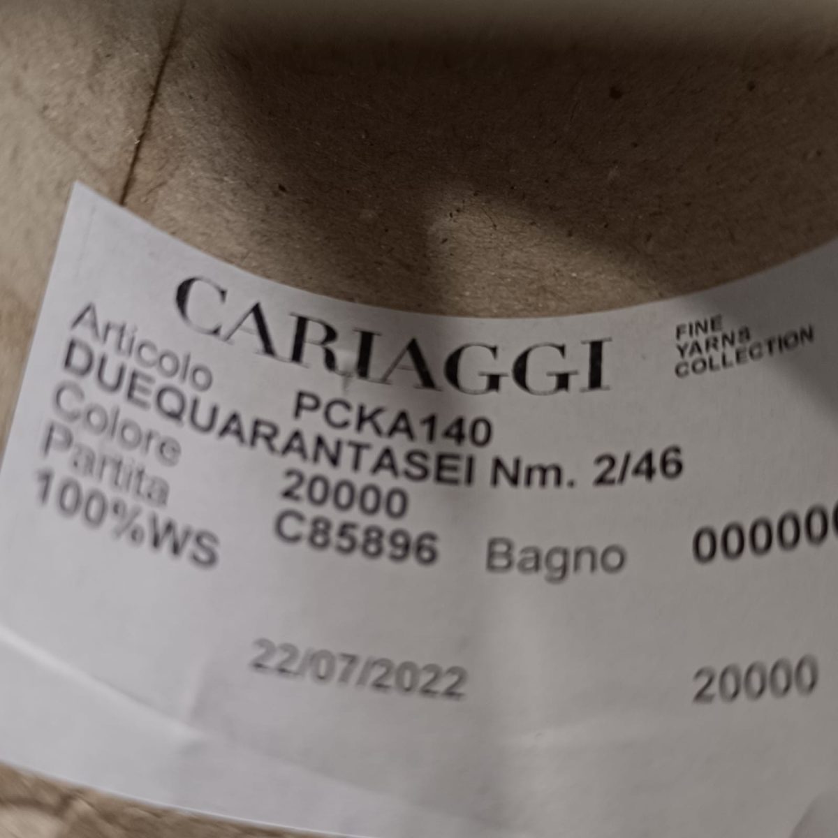 Пряжа Cariaggi Duequarantasei, кашемир бобинный, белый
