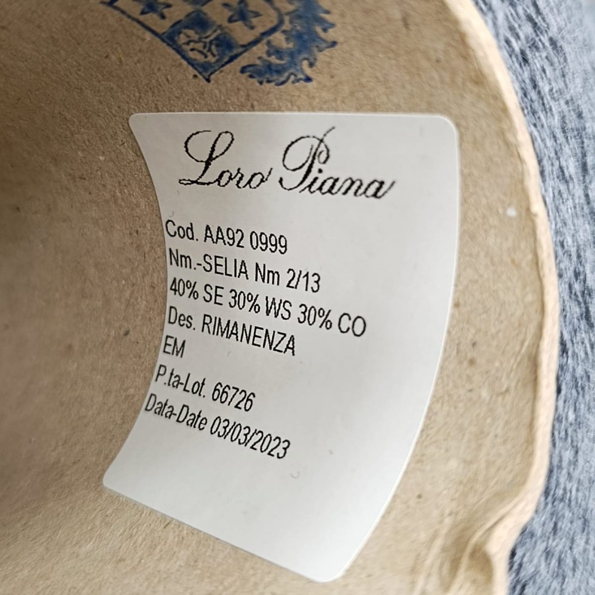 Пряжа Loro Piana Selia, кашемир бобинный, сизый голубь цвет сизый голубь
