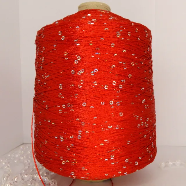 Пряжа Crystal пайетки, с пайетками в бобинах, красный