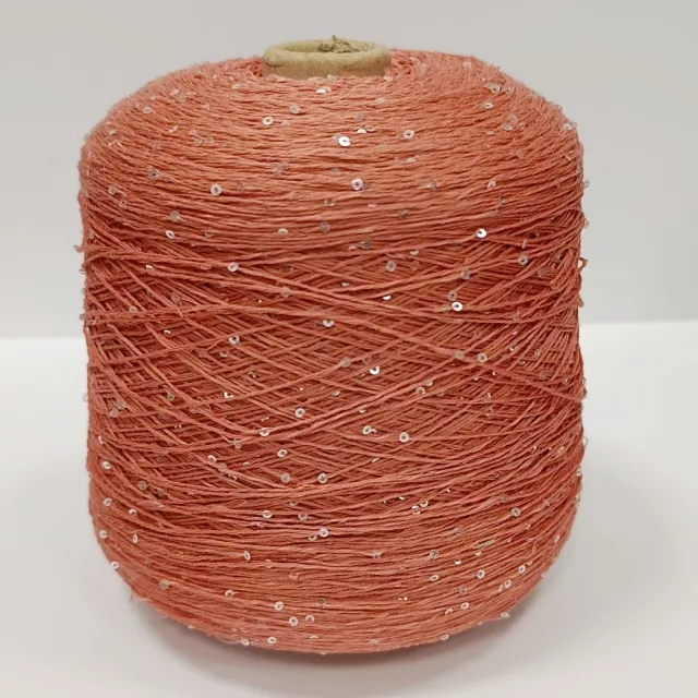 Пряжа D&C Yarns Paillux, с пайетками в бобинах, лосось/серебро