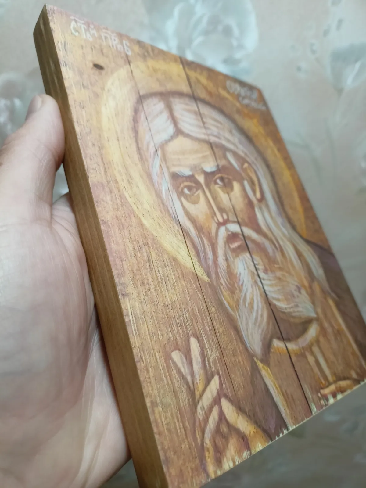 Винтажная икона "Преподобный Серафим Саровский"  на натуральном дереве